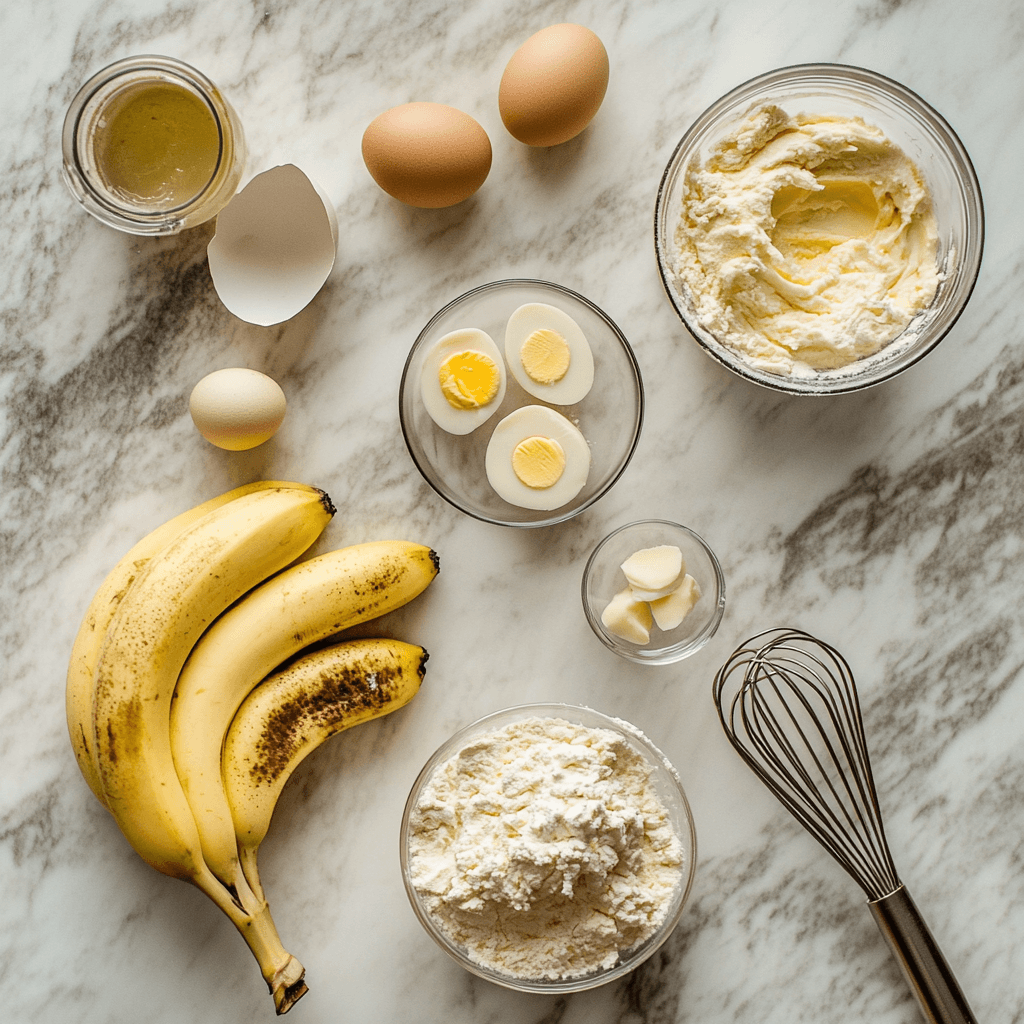 A freshly baked loaf of 3-Ingredient Banana Bread sliced on a wooden board.