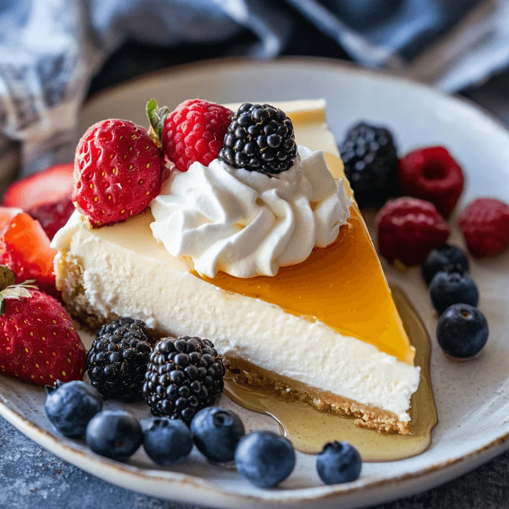 A creamy 3-Ingredient No-Bake Cheesecake with strawberry topping