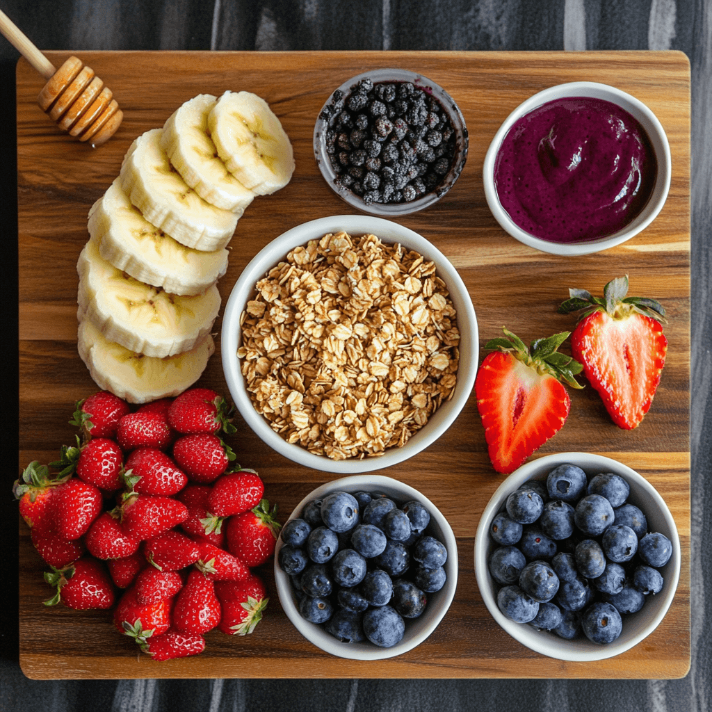 A colorful Acai Bowl topped with fresh fruit and granola.