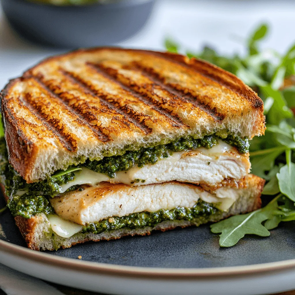 A Chicken, Pesto, and Rocket Sandwich with melted cheese.