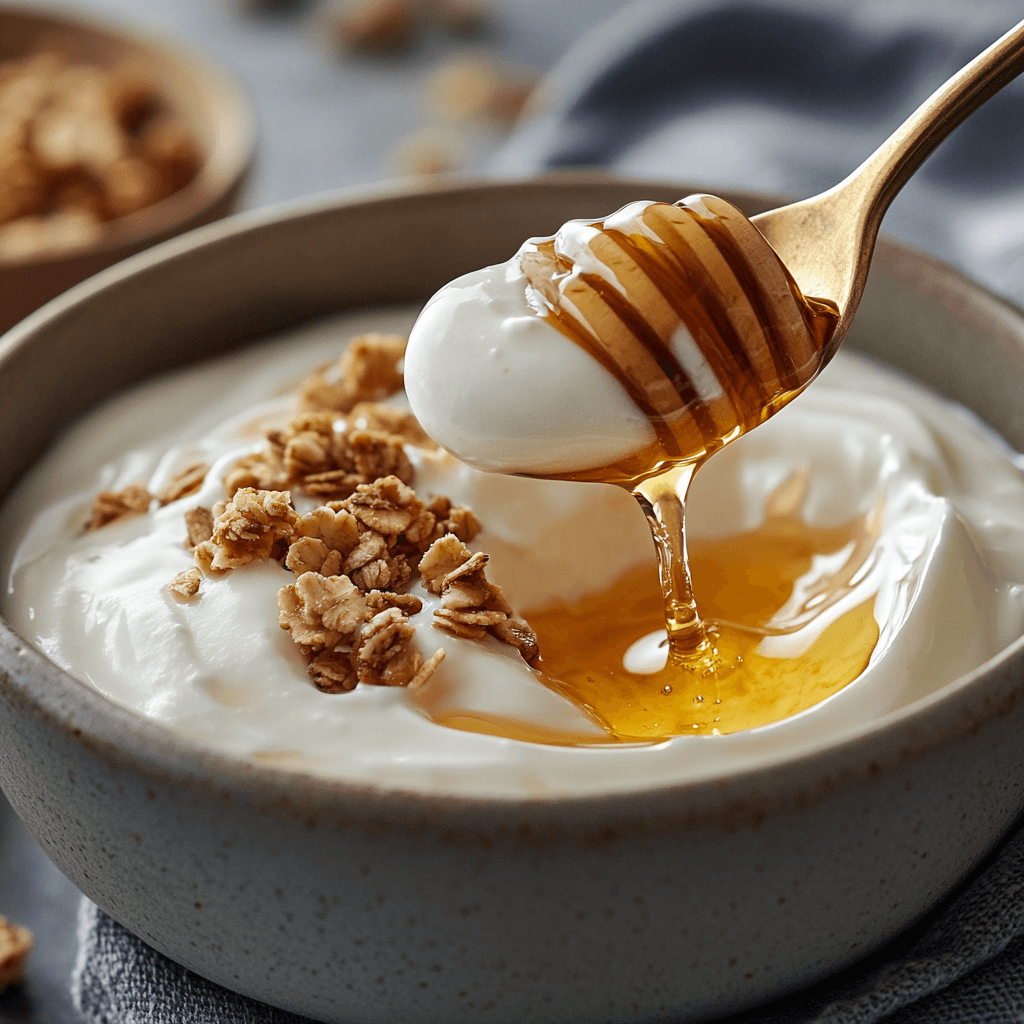 A bowl of Chobani Greek Yogurt topped with fresh fruit and honey.