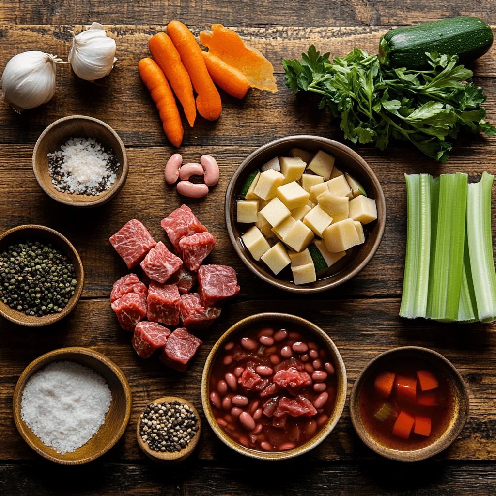 A hearty bowl of Beef Minestrone Soup with fresh vegetables and pasta