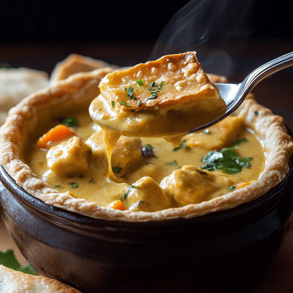 A golden-brown Curry Chicken Pot Pie with a flaky crust.