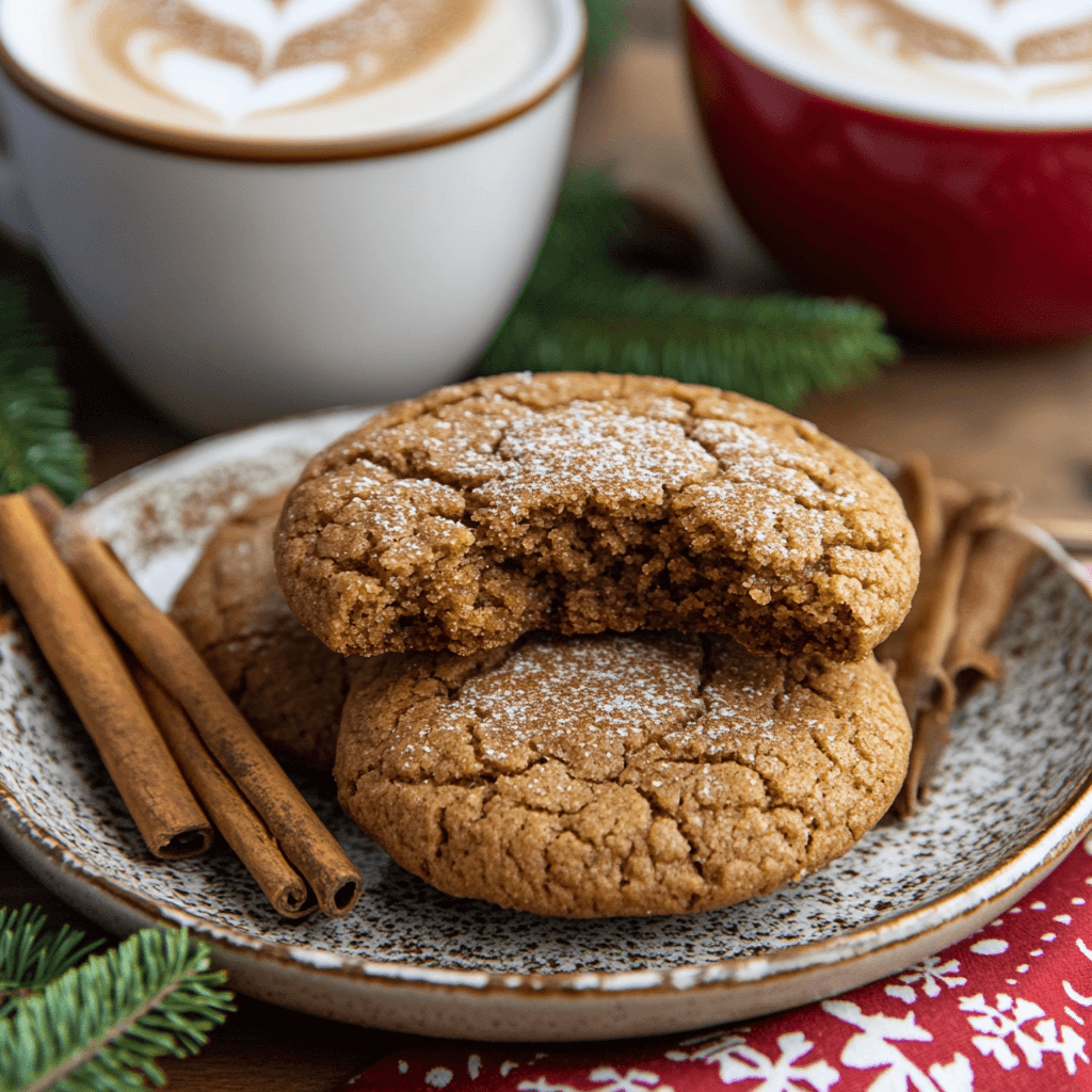Soft and chewy Gingerbread Latte Cookies with vanilla icing drizzle.