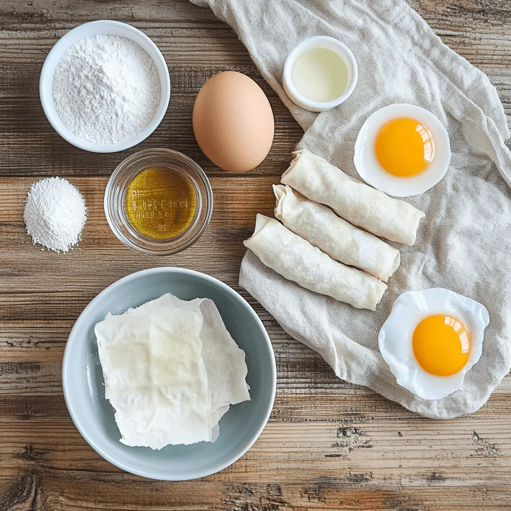 A stack of homemade Gluten-Free Egg Roll Wrappers on a wooden board.