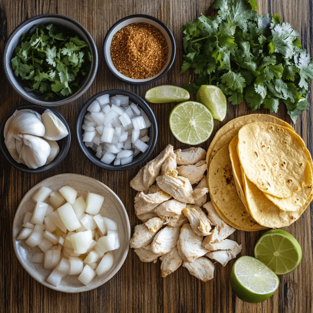 A plate of Instant Pot Chicken Tacos with avocado and fresh cilantro.