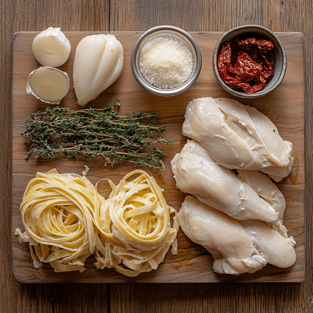 A creamy Marry Me Chicken Pasta with sun-dried tomatoes.