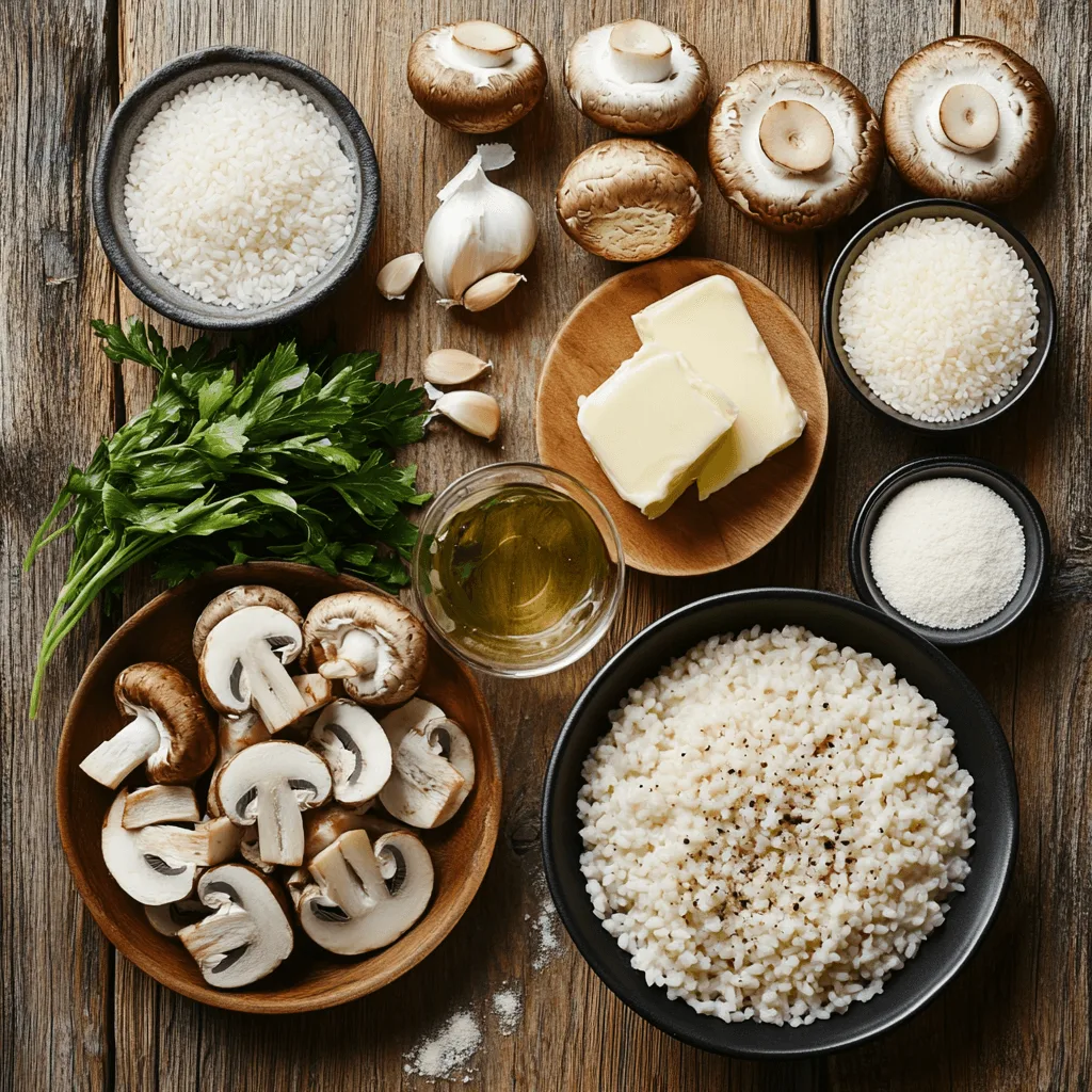 A bowl of creamy Mushroom Risotto garnished with fresh herbs.