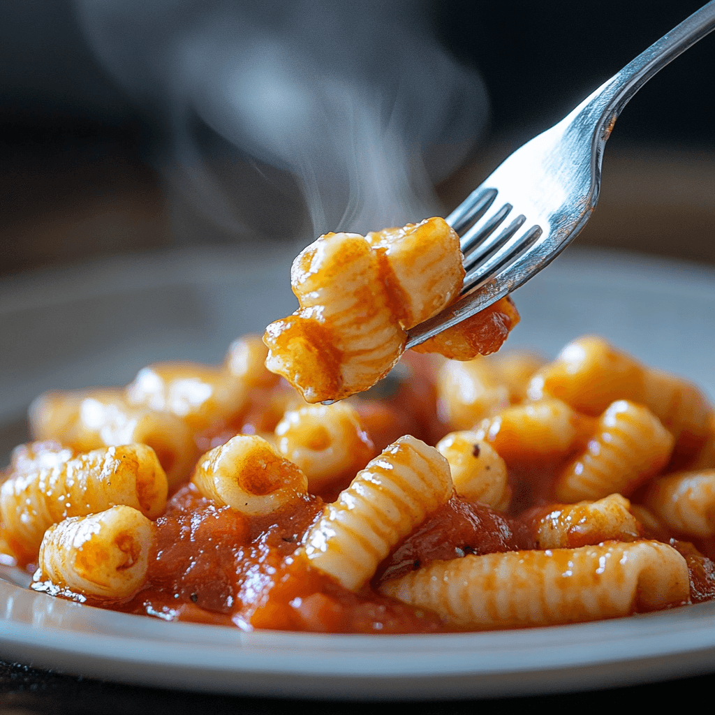 A plate of Ricotta Cavatelli pasta with tomato sauce and Parmesan.