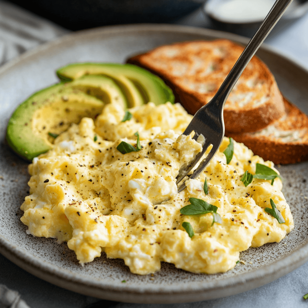 Creamy Scrambled Eggs with Cottage Cheese and fresh chives