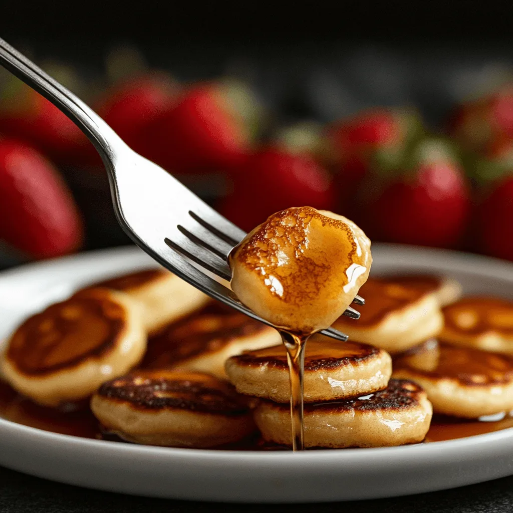 A stack of fluffy Silver Dollar Pancakes with syrup and butter.