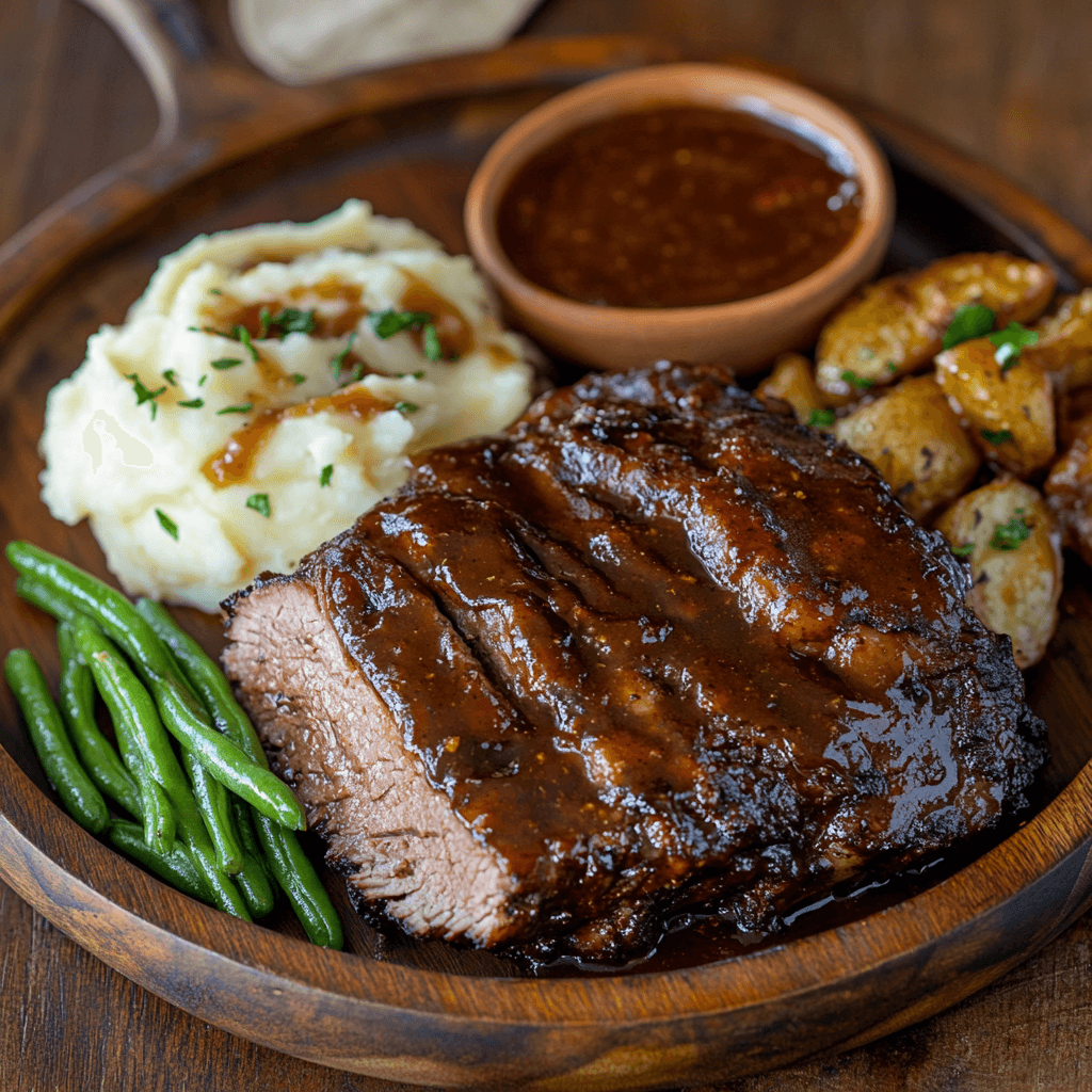 A perfectly smoked Chuck Roast with a rich bark and juicy slices.