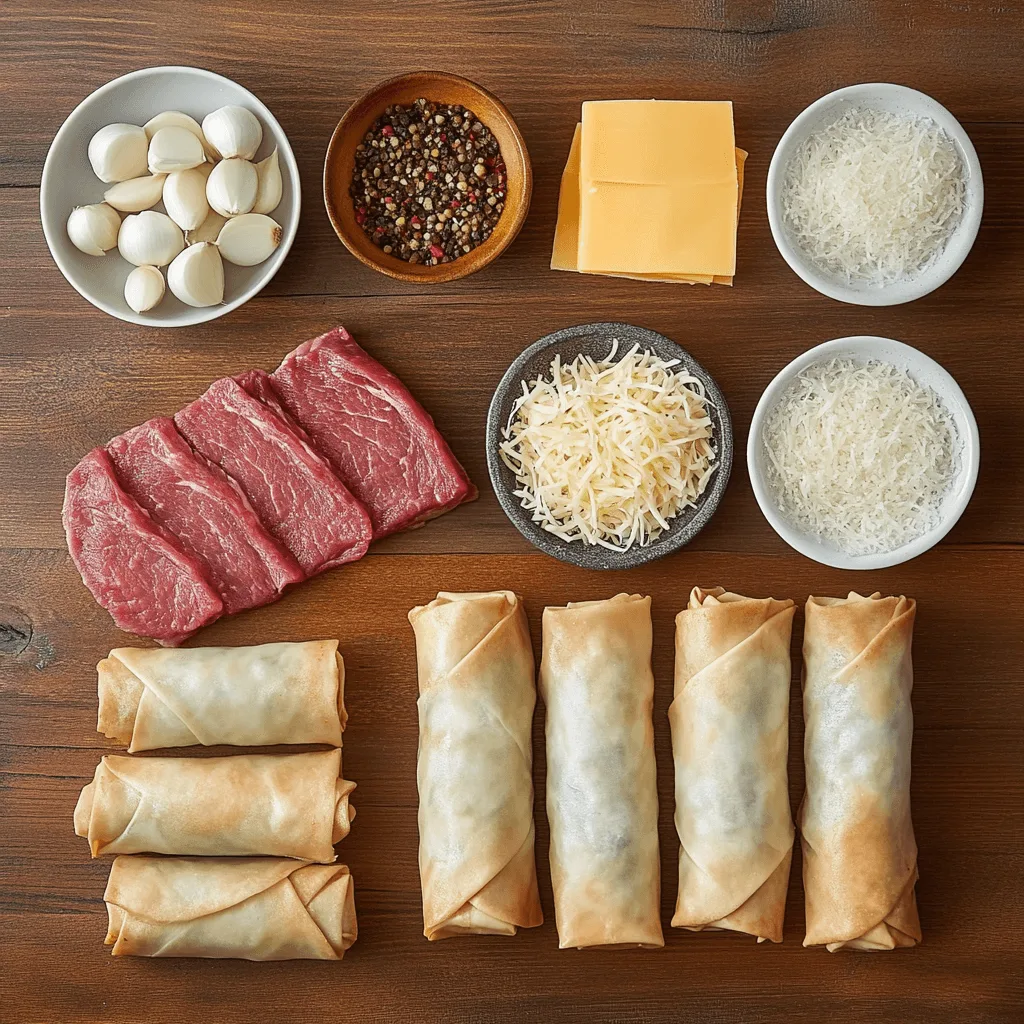 Crispy Steak and Cheese Egg Rolls with melted cheese.