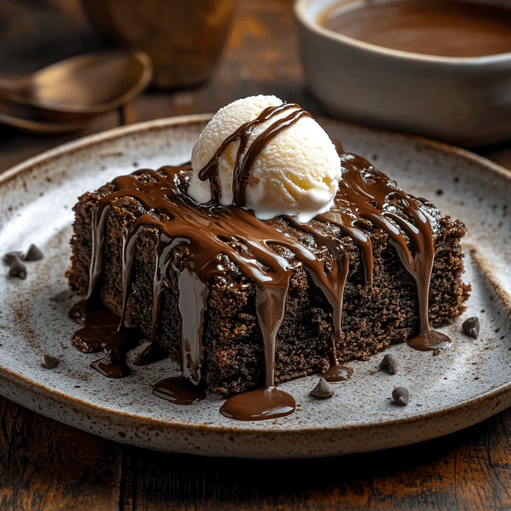 A rich and fudgy Brownie Cake with chocolate drizzle and raspberries.