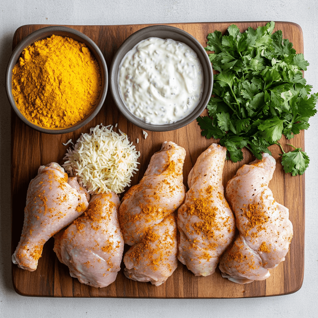 Ingredients for a flavorful Chicken Over Rice dish