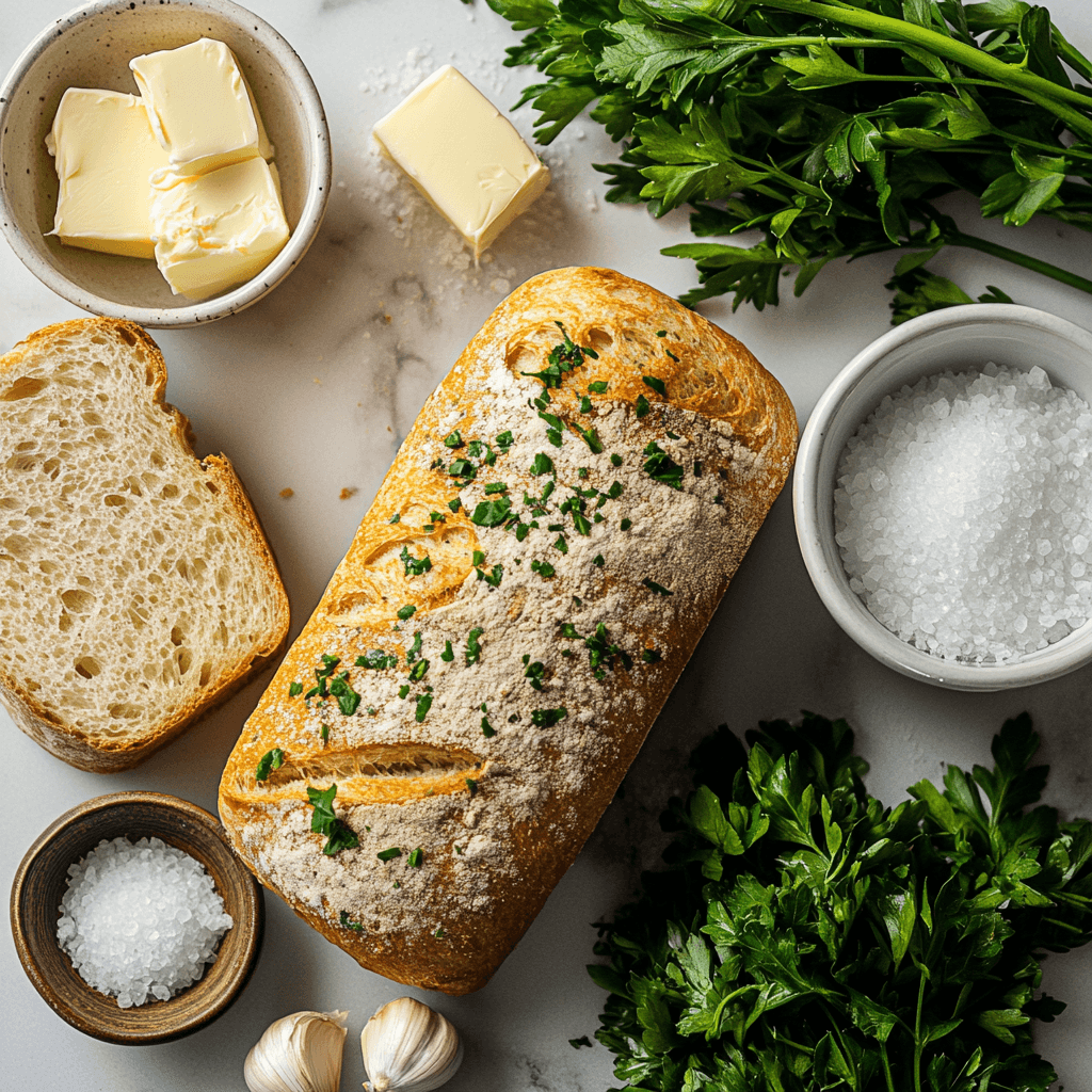Fresh ingredients for homemade Air Fryer Garlic Bread.