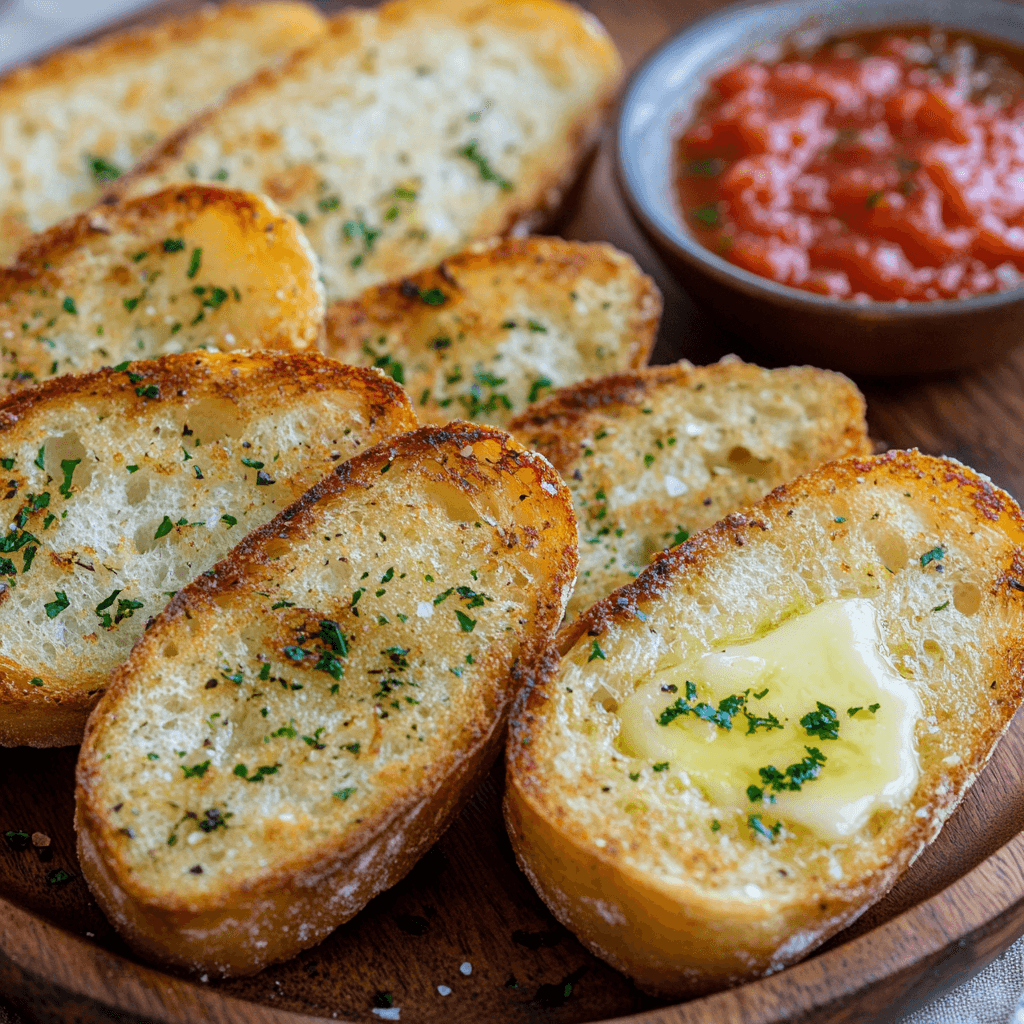 A serving of crispy air fryer garlic bread with butter and herbs